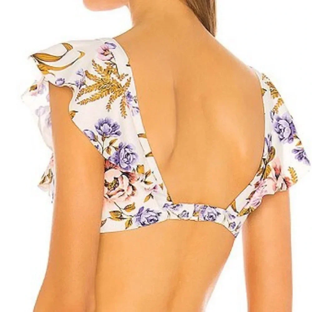 Tori Praver Valentina Hollywood Floral Ruffle Bikini Top in Star Sz Medium